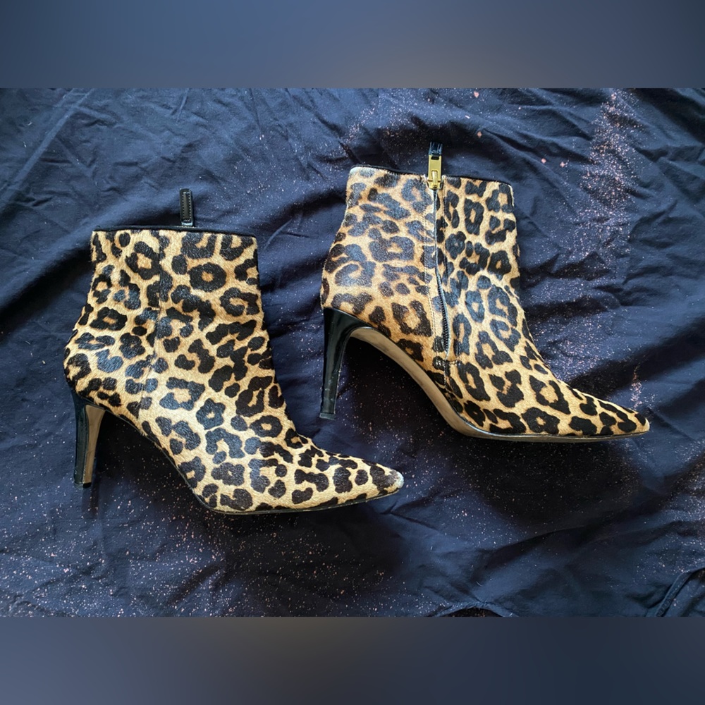 Leopard calf skin stiletto ankle boot
